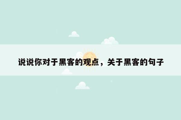 说说你对于黑客的观点，关于黑客的句子