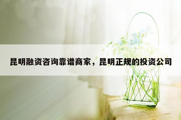 昆明融资咨询靠谱商家，昆明正规的投资公司