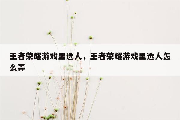 王者荣耀游戏里选人，王者荣耀游戏里选人怎么弄