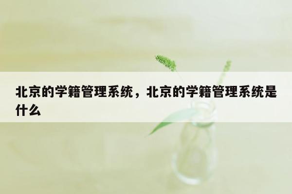 北京的学籍管理系统，北京的学籍管理系统是什么