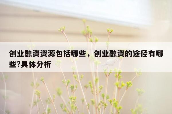 创业融资资源包括哪些，创业融资的途径有哪些?具体分析