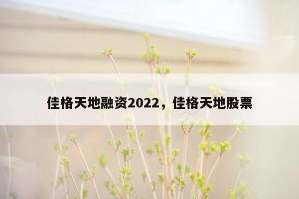 佳格天地融资2022，佳格天地股票