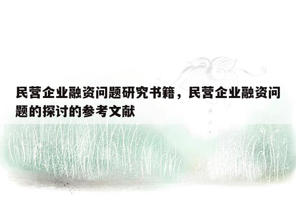 民营企业融资问题研究书籍，民营企业融资问题的探讨的参考文献