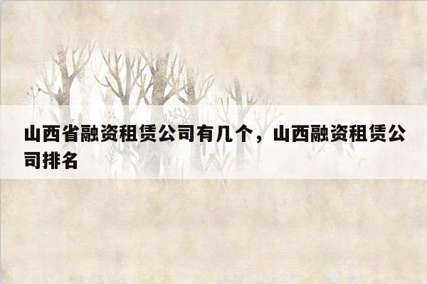 山西省融资租赁公司有几个，山西融资租赁公司排名