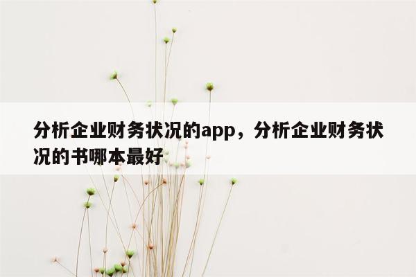 分析企业财务状况的app，分析企业财务状况的书哪本最好