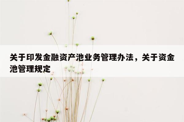 关于印发金融资产池业务管理办法，关于资金池管理规定