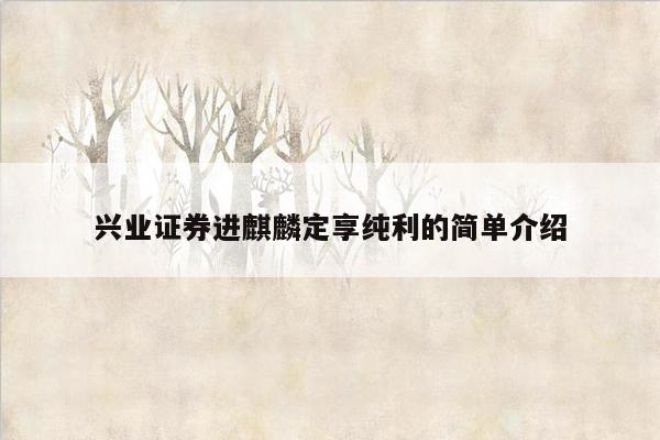 兴业证券进麒麟定享纯利的简单介绍