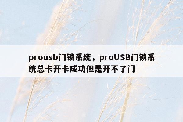 prousb门锁系统，proUSB门锁系统总卡开卡成功但是开不了门