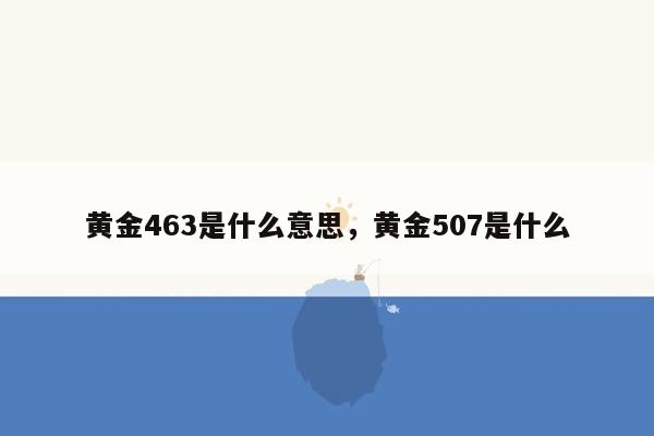 黄金463是什么意思，黄金507是什么