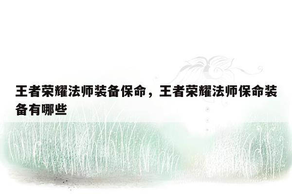 王者荣耀法师装备保命，王者荣耀法师保命装备有哪些