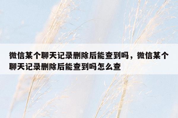 微信某个聊天记录删除后能查到吗，微信某个聊天记录删除后能查到吗怎么查