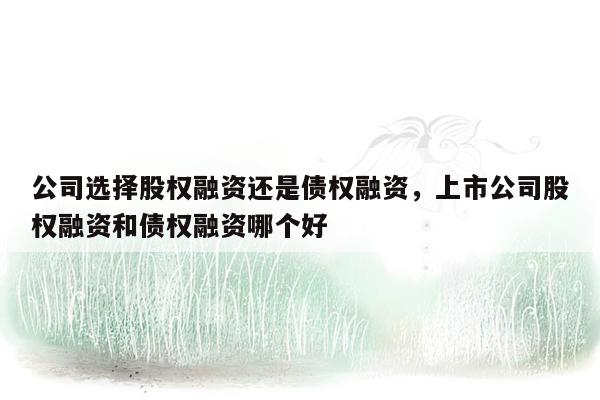 公司选择股权融资还是债权融资，上市公司股权融资和债权融资哪个好