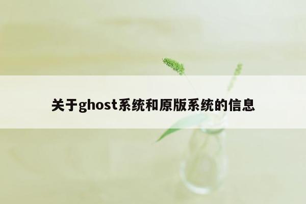 关于ghost系统和原版系统的信息