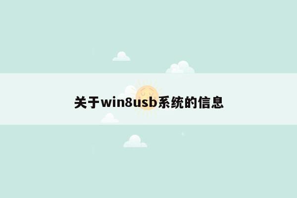 关于win8usb系统的信息