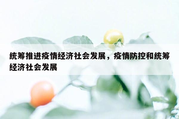 统筹推进疫情经济社会发展，疫情防控和统筹经济社会发展