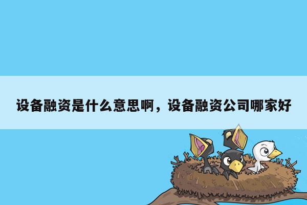 设备融资是什么意思啊，设备融资公司哪家好