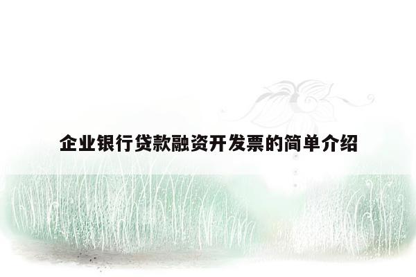 企业银行贷款融资开发票的简单介绍