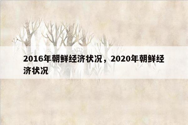 2016年朝鲜经济状况，2020年朝鲜经济状况