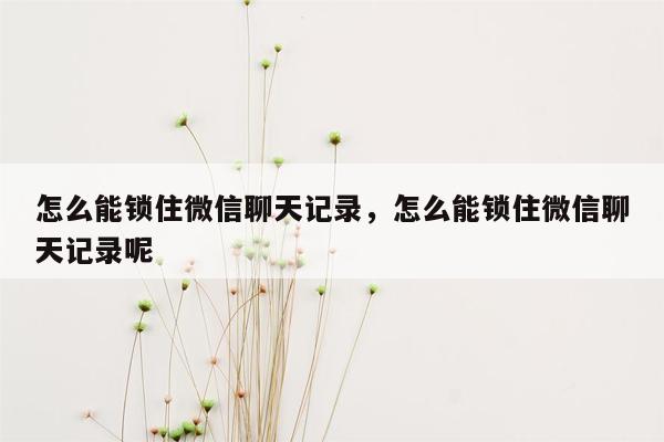 怎么能锁住微信聊天记录，怎么能锁住微信聊天记录呢