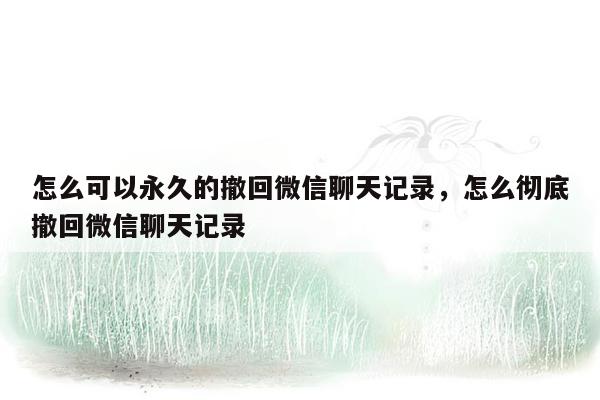 怎么可以永久的撤回微信聊天记录，怎么彻底撤回微信聊天记录