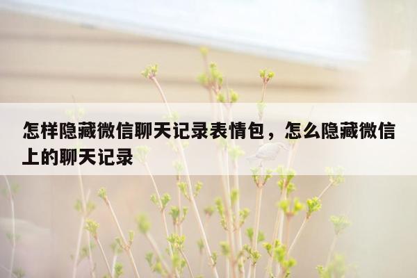 怎样隐藏微信聊天记录表情包，怎么隐藏微信上的聊天记录