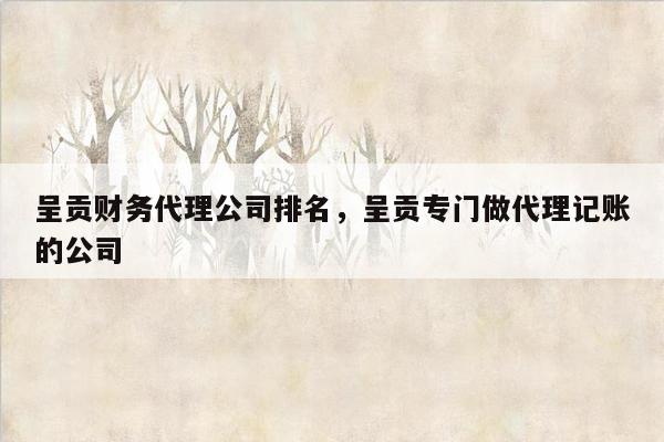 呈贡财务代理公司排名，呈贡专门做代理记账的公司