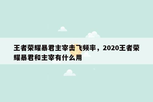 王者荣耀暴君主宰击飞频率，2020王者荣耀暴君和主宰有什么用