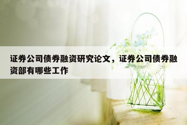 证券公司债券融资研究论文，证券公司债券融资部有哪些工作