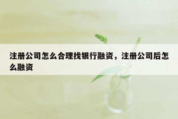 注册公司怎么合理找银行融资，注册公司后怎么融资