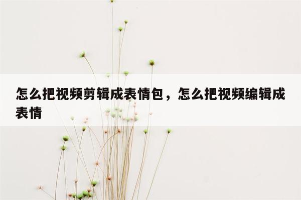 怎么把视频剪辑成表情包，怎么把视频编辑成表情