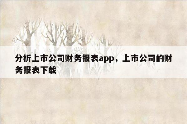 分析上市公司财务报表app，上市公司的财务报表下载