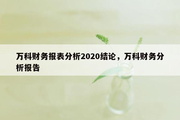 万科财务报表分析2020结论，万科财务分析报告