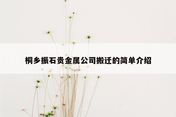 桐乡振石贵金属公司搬迁的简单介绍