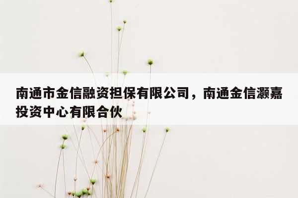 南通市金信融资担保有限公司，南通金信灏嘉投资中心有限合伙