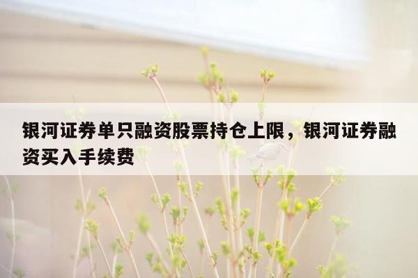 银河证券单只融资股票持仓上限，银河证券融资买入手续费