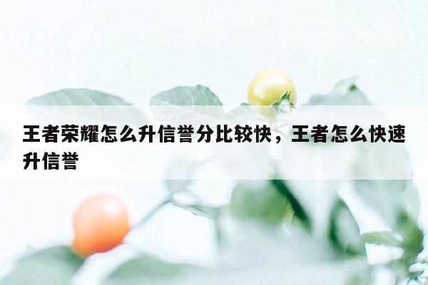 王者荣耀怎么升信誉分比较快，王者怎么快速升信誉