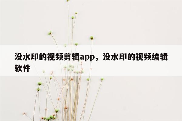 没水印的视频剪辑app，没水印的视频编辑软件