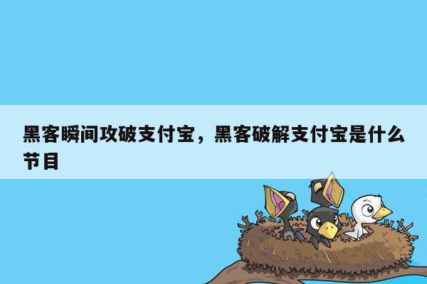 黑客瞬间攻破支付宝，黑客破解支付宝是什么节目