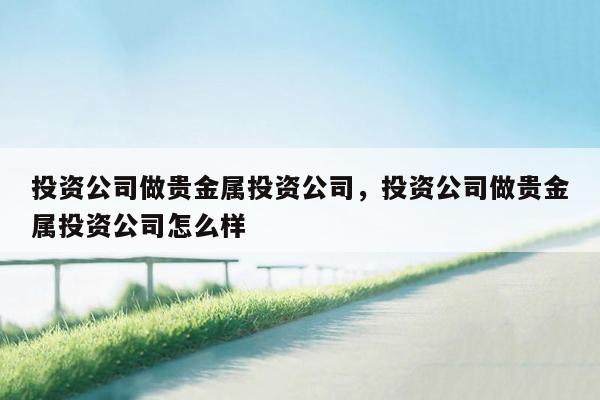 投资公司做贵金属投资公司，投资公司做贵金属投资公司怎么样