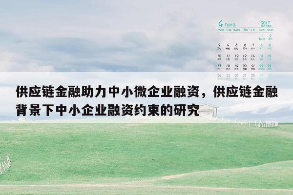 供应链金融助力中小微企业融资，供应链金融背景下中小企业融资约束的研究