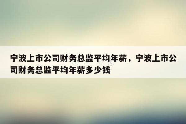 宁波上市公司财务总监平均年薪，宁波上市公司财务总监平均年薪多少钱