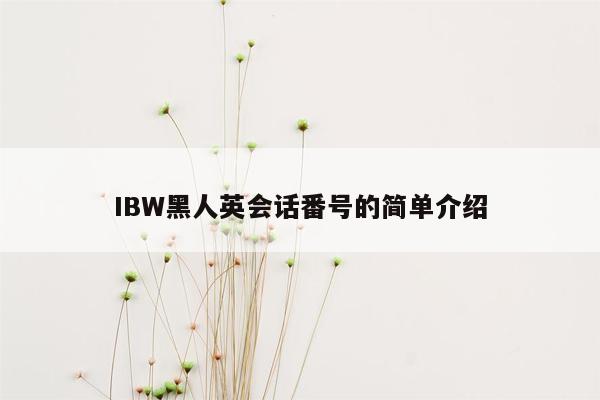 IBW黑人英会话番号的简单介绍