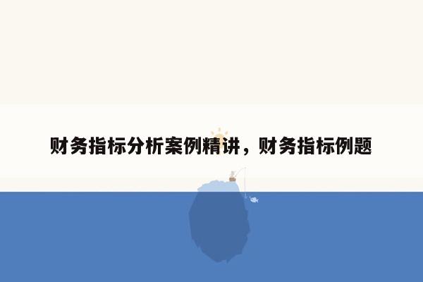 财务指标分析案例精讲，财务指标例题