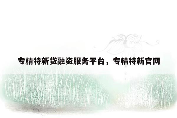 专精特新贷融资服务平台，专精特新官网