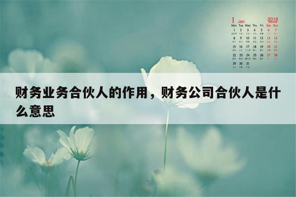 财务业务合伙人的作用，财务公司合伙人是什么意思