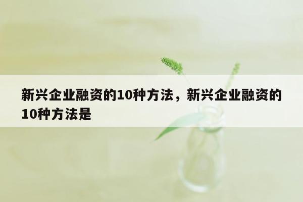 新兴企业融资的10种方法，新兴企业融资的10种方法是